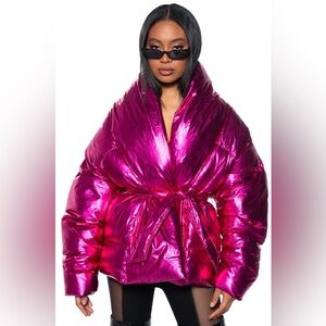 Vibrant Metallic Pink Puffer Jacket